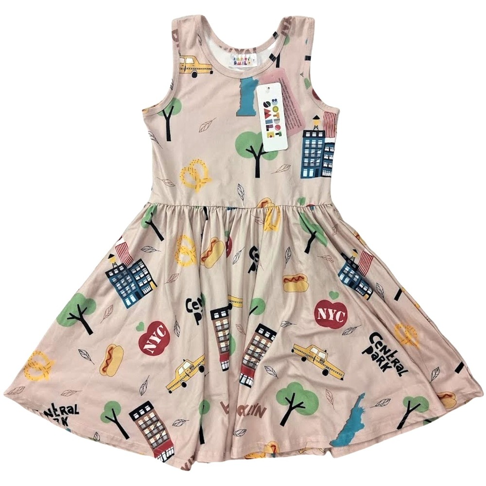 Dot Smile Girls 7 New York Sleeveless Dress Tank Brown NYC Brooklyn NEW - Picture 2 of 4